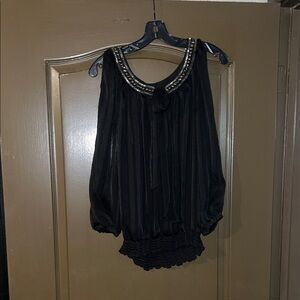 Elegant Black sheer  Beaded Women's open shoulder  Top